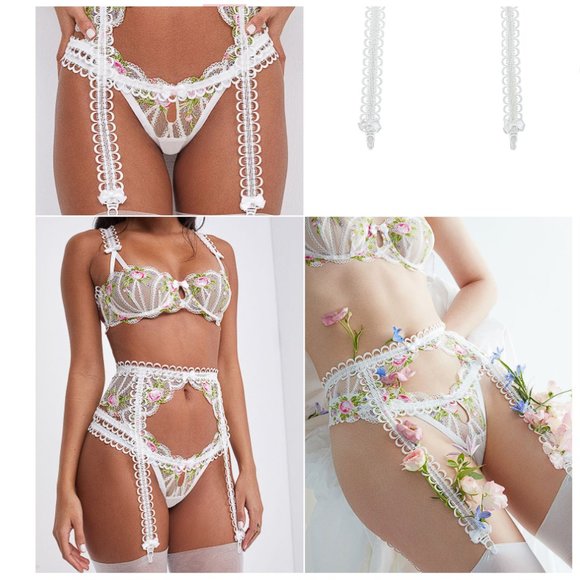 VS FOR LOVE & LEMONS XS/S Trellis Rose Garter Victoria's Secret White Floral NWT - Picture 2 of 12